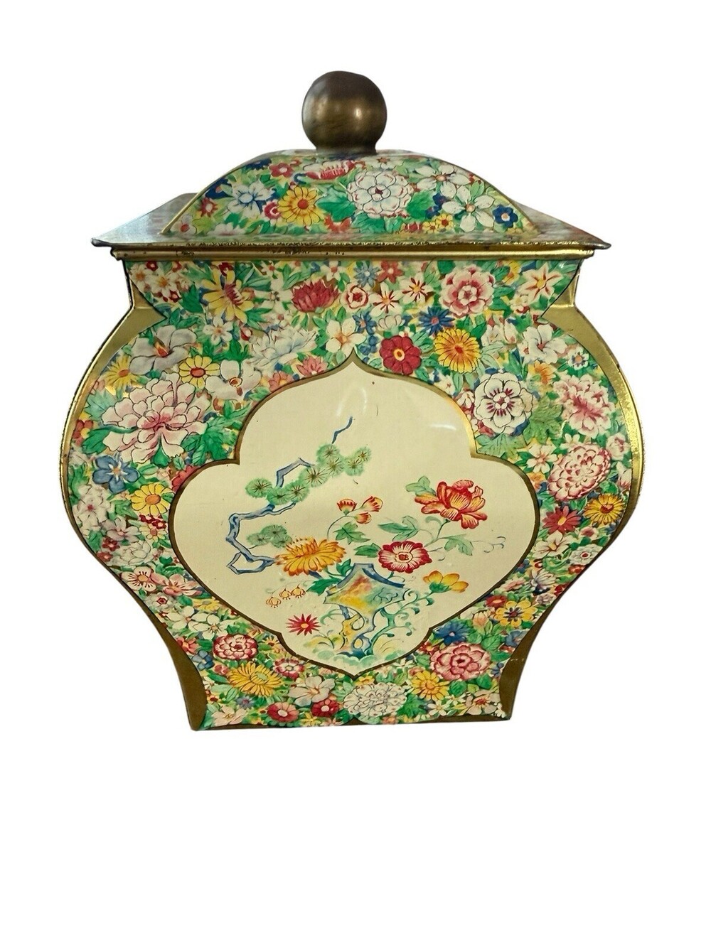 Vintage Metal Tin With Lid Holland Floral Design